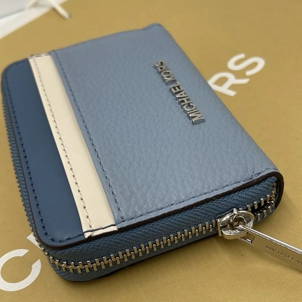 Michael Kors Jet Set Travel Md Zip Around Color-Block Wallet Card Case Pale
